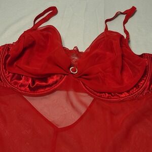 Cacique Babydoll Chemise Womens 18/20 Mesh Satin Underwire Rhinestone Lingerie